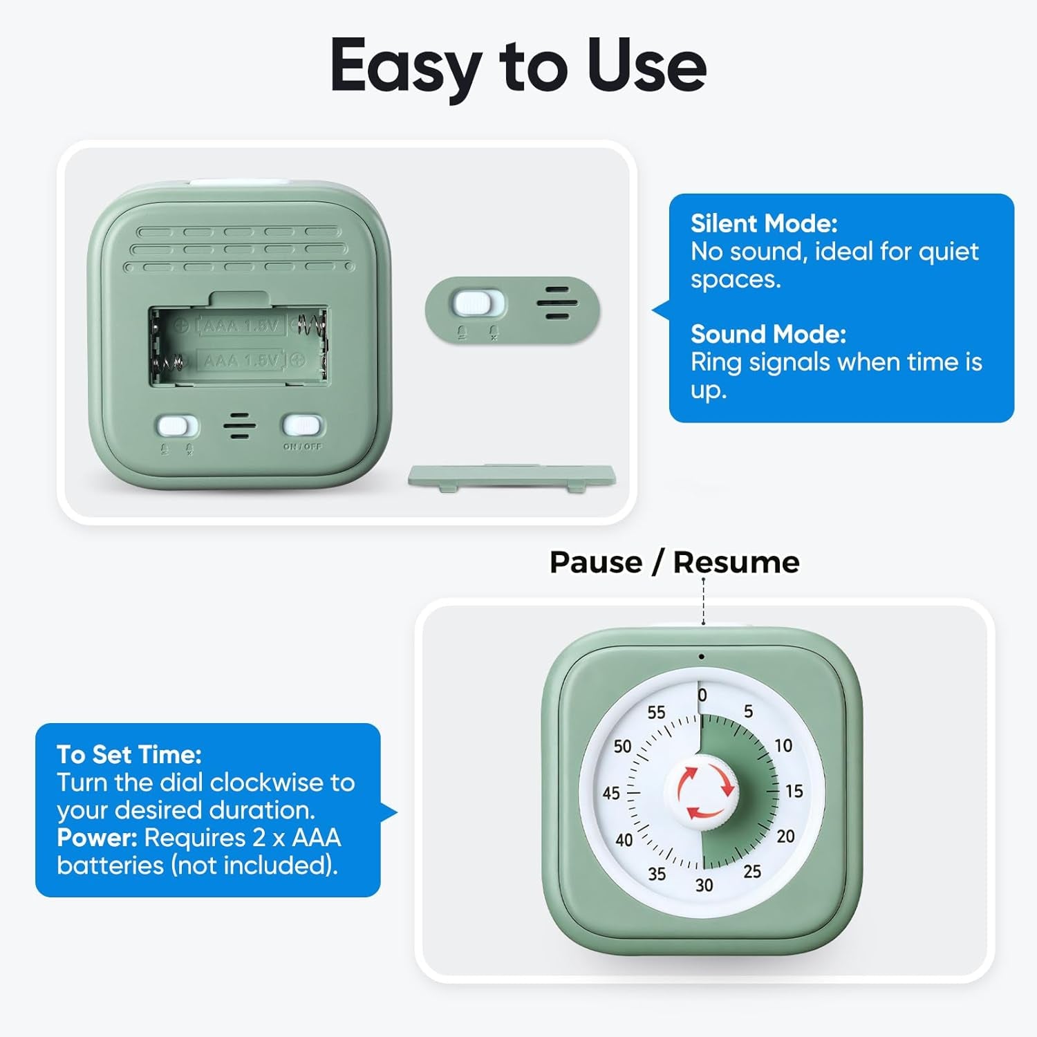 60 Minute Visual Timer for Kids and Adults - Silent Countdown Clock